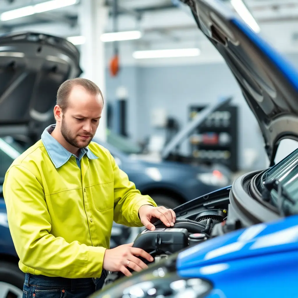 professional mechanic in modern clean service center working on JAC car engine, high quality automotive service photography